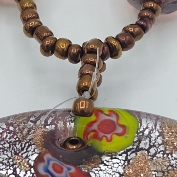 Murano Style Millefiori Resin or Glass Pendant Necklace with Bronze Beads - Picture 8 of 8